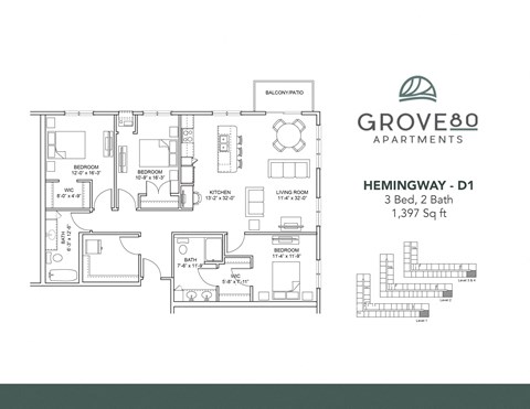 Hemingway - D1 Floor Plan at Grove80 Apartments, Cottage Grove, 55016